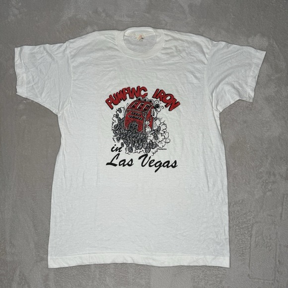 Vintage 90s Mens Pumping Iron Las Vegas Shirt Size Extra Large Preowned White - Picture 1 of 6